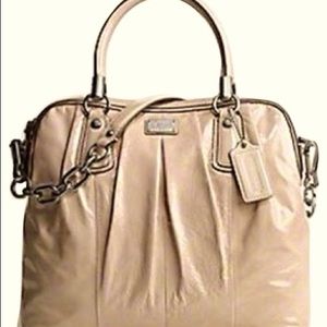 COACH Kristin Crinkle Patent Leather Satchel Beige